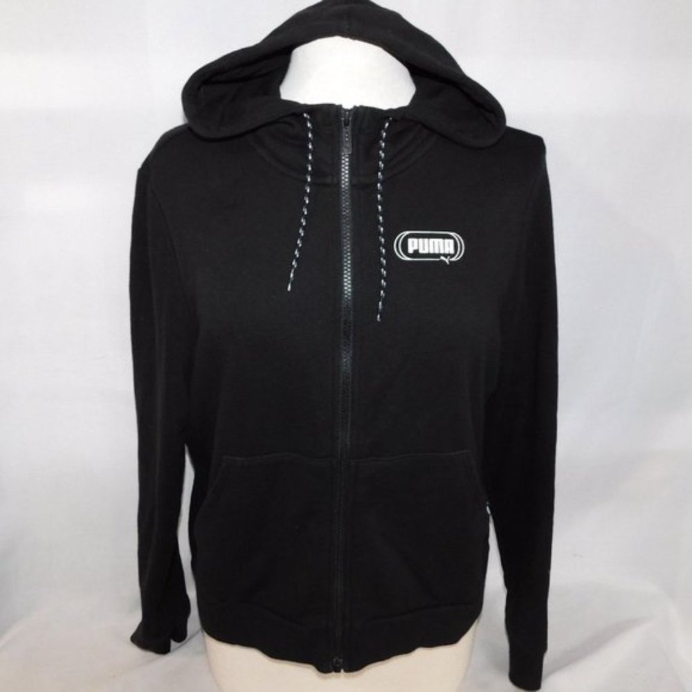 PUMA Womens L Rebel Full Zip Black Hoodie Spellout
